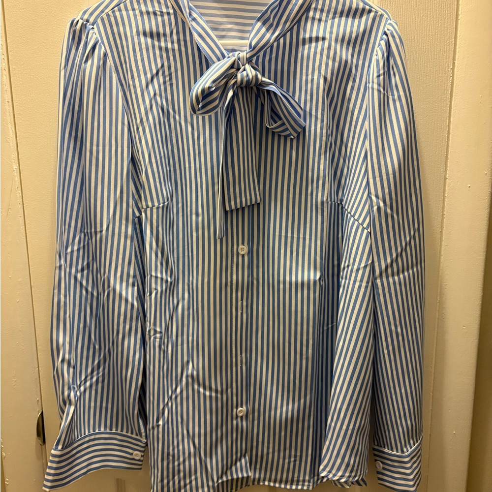 SHEIN Blue Striped Women's Blouse with Bow